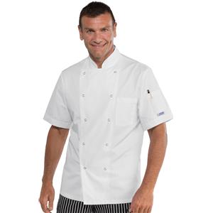 Isacco Giacca Cuoco Classica Bianco in Cotone 100% Mezza Manica con Bottoni a Pressione
