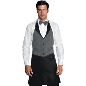 ISACCO Grembiule Victor Gessato Unisex in Poliestere Nero con 2 Tasche e Finta di Gilet