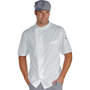 Isacco Giacca Bilbao Satin Bianco 100% Cotone Mezza Manica Unisex NO STIRO con Tasche