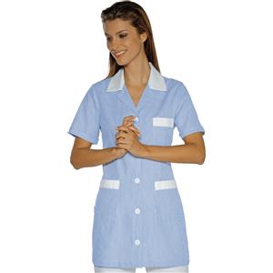ISACCO Casacca Marbella Donna Manica Corta Rigatino Azzurro 100% Cotone Big Size con Rifiniture Bianche