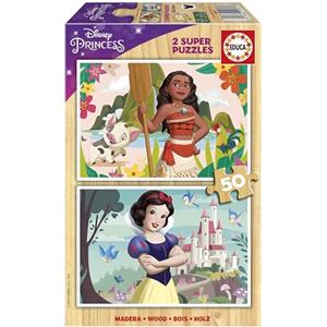 Educa - Puzzle Legno Disney Princess | 2x50 pezzi Puzzle Legno | Vaiana, Biancaneve, Disney | dai 5 anni (19961)
