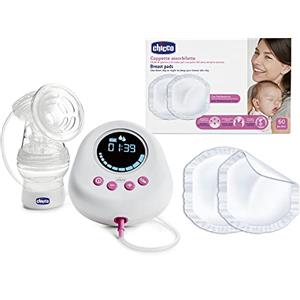 Chicco Set Tiralatte Elettrico e Coppette Assorbilatte, Include Elettrico, Confortevole Veloce con Antibatterico Assorbenti Invisibili Sotto i Vestiti, 60 PZ