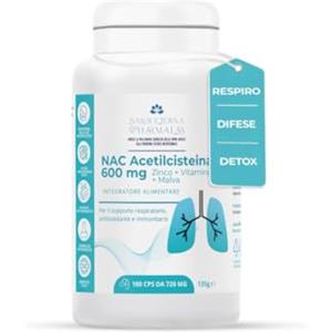 Salus Eterna NAC Acetilcisteina 600 mg 180 Capsule - Nac n-acetil-cisteina con Vitamina C, Zinco e Malva Made in Italy Integratore Antiossidante, Mucolitico, Difese Immunitarie, Detox Naturale