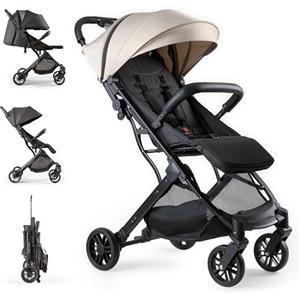 Interbaby Passeggino Leggero Compatto e Ultraleggero | Passeggino da Viaggio e Aereo Pieghevole, dalla Nascita fino a 22 kg | Chiusura Rapida, Cappottina XXL, Ammortizzatori (Min. Plus Space Beige)