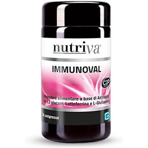 NUTRIVA Immunoval, Integratore Alimentare a base di Astragalo, Beta 1,3 glucani, Lattoferrina e L-Glutammina. Supporta le difese immunitarie. 30 compresse. C2P® Tech. Adatto a Vegetariani