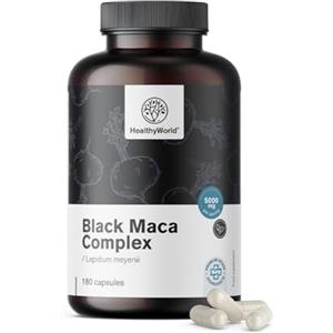 HealthyWorld® Maca Nera Complesso 5000 mg - Con ginseng siberiano, L-arginina, Pepe nero e Zinco - 180 Capsule Vegetali - confezione XXL - scorta di 6 mesi