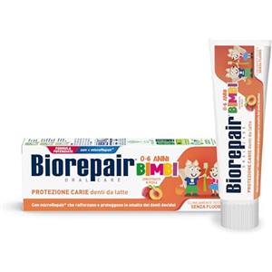 Biorepair, Dentifricio Bimbi 0-6 anni, Dentifricio Biorepair per Bambini Senza Fluoro Gusto Pesca, Anticarie, per Gengive Sane, 50 ml