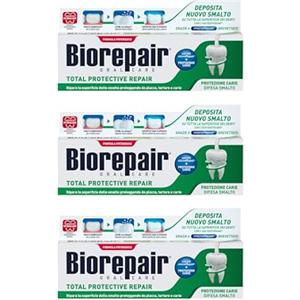 Biorepair, Dentifricio Total Protective Repair, Ripara lo Smalto, Protegge da Placca, Tartaro e Carie, Ripara lo Smalto, Mantiene l'Alito Fresco, Dentifricio Senza Fluoro, 75 ml (Confezione da 3)