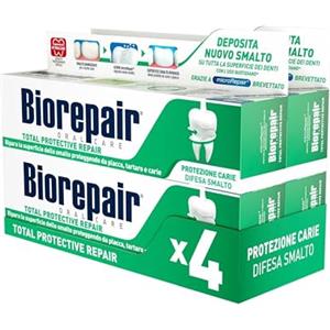 Biorepair, Dentifricio Total Protective Repair, 4 Confezioni da 60 ml, Ripara lo Smalto, Protegge da Placca, Tartaro e Carie, Ripara lo Smalto, Mantiene l'Alito Fresco,Dentifricio Senza Fluoro