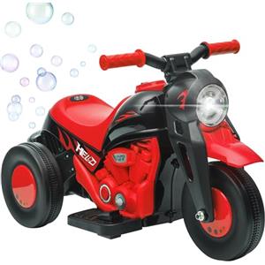 AIYAPLAY Moto elettrica per bambini, 3 ruote, 6 V, 3 km/h, auto elettrica per bambini con funzione di bolle, effetti luminosi e sonori, 2 - 5 anni, carico max. 30 kg, rosso