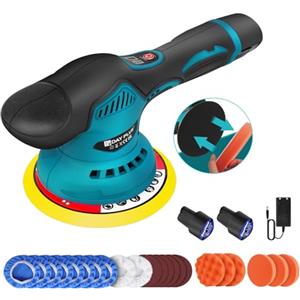 HSHa Lucidatrice eccentrica, a batteria, 12 V, con 2 x 2,0 Ah, 8 velocità, lucidatrice a batteria 125 - 150 mm, set di lucidatura eccentrica, 12 mm