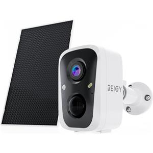 REIGY 4MP Telecamera WIFI Interno/Esterno Batteria Senza FIli, Videocamera Sorveglianza con Pannello Solare, Rilevazione di Movimento PIR, Audio a 2 Vie, IP65, Supporto 2,4GHz/5GHz