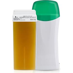 Dermawax Roll On Oliva - Kit Scaldacera Professionale Universale 25W 230V con Cartuccia Cera a Rullo 100 ml Olio di Oliva Made in Italy - Depilazione Gambe, Braccia, Ascelle e Schiena