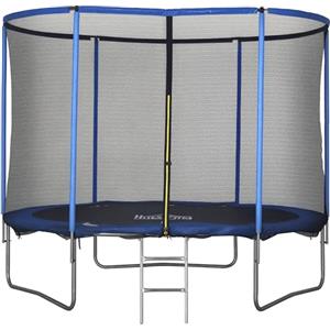 HOMCOM Trampolino Elastico da Esterno, Tappeto Elastico per Adulti da Giardino con Rete di Sicurezza e Bordo Imbottito, Giochi da Giardino e Casa, Ø305x248cm, Blu e Nero