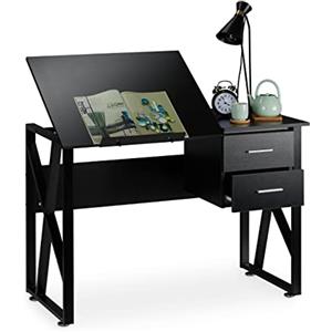 relaxdays Scrivania Orientabile, Supporto Inclinabile, da Disegno o per PC, HLP 75x110x55cm, Nero, 75 x 110 x 55 cm