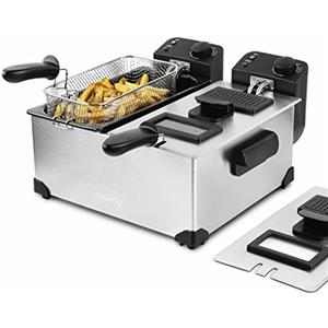 H.Koenig Friggitrice a doppio cestello da 2x3L, acciaio inox DFX600, 2 termostati indipendenti, cestelli rimovibili e lavabili in lavastoviglie, filtro antiodore, protezione da surriscaldamento, 3600W