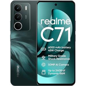 realme C71 Smartphone 4G,6+128GB,Batteria 6000 mAh,Ricarica rapida 45 W,Fotocamera AI da 50MP,Display 120 Hz,Resistenza agli urti di grado militare,Impermeabilità quotidiana, Verde(Senza Adattatore)