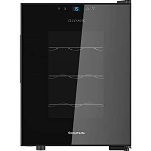 Taurus WC12T Cantinetta vino da 12 bottiglie, silenziosa, non vibra, isolamento speciale dell'interno, porta in vetro, temperatura regolabile con pannello tattile, leggera luce interna, nero