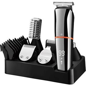 Smart-J Regolabarba Uomo 10 in 1 - Tagliacapelli, Rifinitore di Precisione, Tagliapeli Naso/Orecchie - Display LED, Ricarica USB, Base Inclusa, Waterproof IPX6 - Grooming Kit Multifunzione
