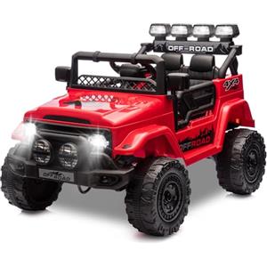 HAUSPROFI Macchina Elettrica per Bambini, 12V Macchina per Bambini, Jeep Elettrica per Bambini con Telecomando 2.4G, LED, Bluetooth, Musica, 5 km/h Max, Auto Elettrica per Bambini, Rosso