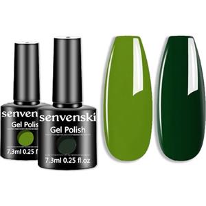 Senvenski Verde Smalto Semipermanente per Unghie Kit, Smeraldo Esercito Acqua Oliva Turchese Verde Semipermanente Gel UV LED Vernice Manicure Nail Art Regalo (CS2-023)