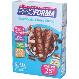 Pesoforma Barrette Al Cioccolato Cuore Cocco - 12 Barrette Sostitutive da 31g, 6 Pasti, 235 kcal Ricche di Proteine
