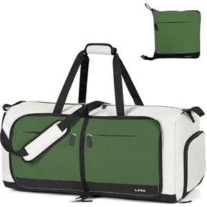 Lekesky Borsone da Viaggio Borsone Palestra Donna Uomo 80L, Borsa da Viaggio Weekend Pieghevole con Scomparto Scarpe, Leggero Impermeabile Borse Bagaglio a Mano per Sportiva Ospedale, Beige con Verde