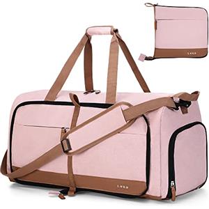 Lekesky Borsone da Viaggio Borsone Palestra Donna Uomo 80L, Borsa da Viaggio Weekend Pieghevole con Scomparto Scarpe e Tracolla, Leggero Impermeabile Borse Bagaglio a Mano per Sportiva Ospedale, Rosa