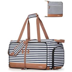 Lekesky Borsone da Viaggio Borsone Palestra Donna Uomo 30L, Borsa da Viaggio Weekend Pieghevole con Scomparto Scarpe, Leggero Impermeabile Borse Bagaglio a Mano per Sportiva Ospedale, Blu A Righe