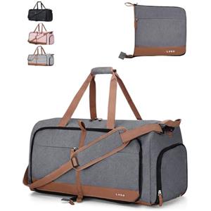 Lekesky Borsone da Viaggio Borsone Palestra Donna Uomo 80L, Borsa da Viaggio Weekend Pieghevole con Scomparto Scarpe e Tracolla, Leggero Impermeabile Borse Bagaglio a Mano per Sport Ospedale, Grigio