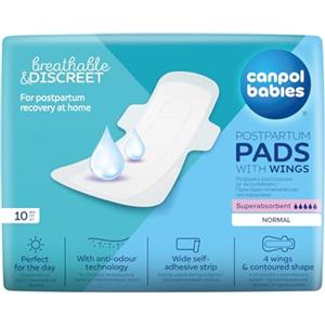 Canpol babies Tovaglioli postpartum con ali, ultra assorbente, di dimensioni allungate, morbido e traspirante, striscia adesiva larga (giorno, 10, pezzi)