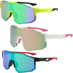 FAINCA 3 Pezzi Occhiali Veloci Uomo Blocca I Raggi UV Occhiali Ciclismo Lenti Ampie e Curve Bici da Corsa Uomo Antivento e Parasole Lenti Ampie e Curve per Ciclismo Pesca Corsa Pallavolo