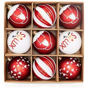 FlYHIGH Set di 9 palline di Natale eleganti Ø 6 cm, decorazioni per albero di Natale, palline per albero di Natale, decorazioni natalizie, decorazioni per albero di Natale (Rosso/Bianco)