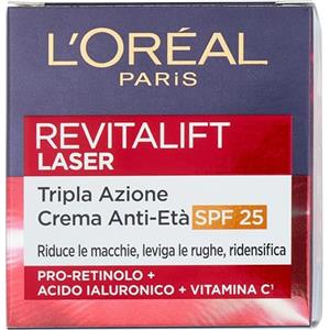 L'Oreal Paris L'Oréal Paris Crema Viso Giorno Revitalift Laser SPF25, Per Tutti i Tipi di Pelle, Azione Antirughe e Anti-Macchie, Pelle più Soda e Tonica, Con Acido Ialuronico, Vitamina C e Pro-Retinolo, 50 ml
