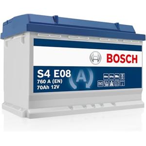 Bosch Automotive Bosch S4 E08 EFB Batteria per Auto 70 A/h - 760 A - 12 V, Batteria EFB al Piombo-Acido per Veicoli con Sistema Start/Stop, Polarità: Sinistra (-) Destra (+), 278 x 175 x 190 mm