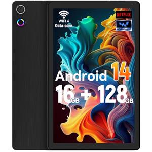 Ainmel Android 14 Tablet - 10,4 Pollici Octa-Core,16GB+128GB/TF 1TB, Widevine L1, 8MP+5MP, BT5.0, WiFi 6, Face Unlock Tablet PC (Nero)