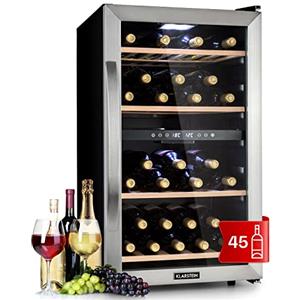 KLARSTEIN Cantinetta Vino, Cantinetta Vino Refrigerata a Zona Doppia per Interno/Esterni, Frigo Bar, Cantina Vino con Vetrina, Mini Bar con Protezione UV, Frigo Vino Touch, 5-18°C, 45 Bottiglie