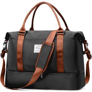 HPLQQ Borsone da Viaggio Donna Bagaglio a Mano Easyjet 45x36x20, Borsa Sportiva Borsone da Palestra con Scomparto per le Scarpe, Borsa da Weekend, Ospedale Parto, Danza,A05-Marrone Nero