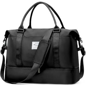 HPLQQ Borsone da Viaggio Donna Bagaglio a Mano Easyjet 45x36x20, Borsa Sportiva Borsone da Palestra con Scomparto per le Scarpe, Borsa da Weekend, Ospedale Parto, Danza,A02-Nero