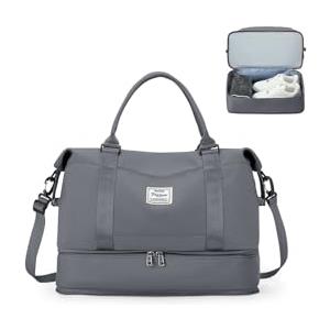 HPLQQ Borsone da Viaggio Donna Bagaglio a Mano Ryanair 40x20x25, Borsa Sportiva Borsone da Palestra con Scomparto per le Scarpe, Borsa da Weekend, Ospedale Parto, Danza,A09-Grigio-Ardesia