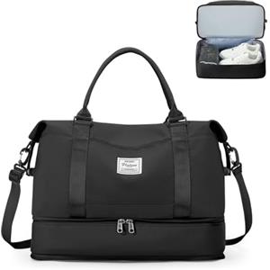 HPLQQ Borsone da Viaggio Donna Bagaglio a Mano Ryanair 40x20x25, Borsa Sportiva Borsone da Palestra con Scomparto per le Scarpe, Borsa da Weekend, Ospedale Parto, Danza,A02-Nero