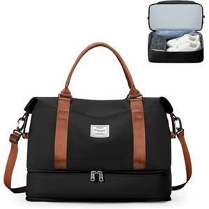 HPLQQ Borsone da Viaggio Donna Bagaglio a Mano Ryanair 40x20x25, Borsa Sportiva Borsone da Palestra con Scomparto per le Scarpe, Borsa da Weekend, Ospedale Parto, Danza,A05-Marrone-Nero