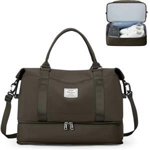 HPLQQ Borsone da Viaggio Donna Bagaglio a Mano Ryanair 40x20x25, Borsa Sportiva Borsone da Palestra con Scomparto per le Scarpe, Borsa da Weekend, Ospedale Parto, Danza,A11-Curry Scuro