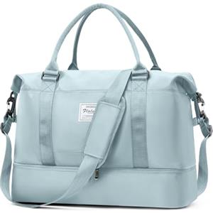 HPLQQ Grande Borsone da Viaggio Donna Bagaglio a Mano, Borsa Sportiva Borsone da Palestra con Scomparto per le Scarpe, Borsa da Weekend, Ospedale Parto, Danza, 50L,A13-Azzurro