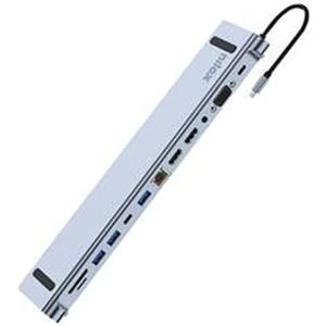 Nilox NXDSUSBC07 Docking Station Multi-USB-C 12 Porte, HDMI, VGA, SD, MicroSD, USB 2.0/3.0, RJ45, Jack 3.5, Hub USB Alimentato, Struttura Alluminio, Alta Velocità 4K/60Hz, Ethernet 100Mbps, USB-C 100W