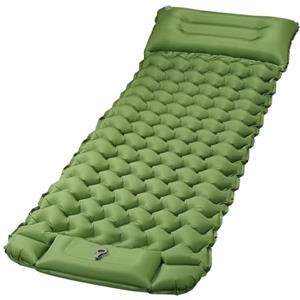 Quirlig Materassino Autogonfiante Singolo, Materassino Gonfiabile Campeggio Ultraleggero con Cuscino, Materassino Trekking con Pompa a Pedale integrata, Materasso Tenda 68x198, Verde