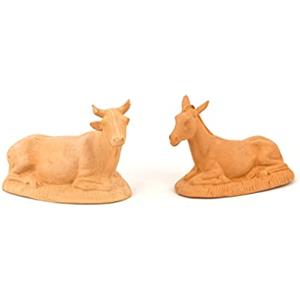 Ceramiche Azzaro & Romano Caltagirone Statuine Presepe in terracotta, Bue e Asinello in ceramica di Caltagirone fatte a mano