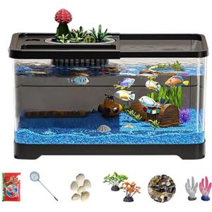 Generico Kit Starter per Acquario - Vasca Per Pesci Con Filtro E Luce,Acquario in Vetro Trasparente per Camera dei Ragazzi Soggiorno o Scrivania