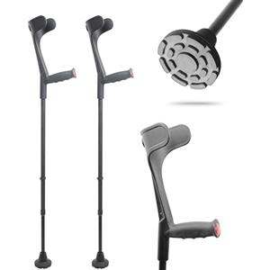 KMINA Stampelle Ortopediche Regolabili (x2 Unità), Coppia Canadesi, Antiscivolo, Nere - Made in Europe