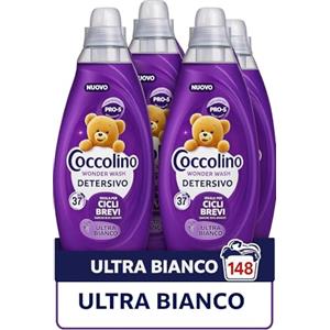 Generico Coccolino Wonder Wash Detersivo Lavatrice Liquido, Ultra Bianco, 4 Pezzi da 1480 ml, 37 Lavaggi, Efficace nei Cicli Brevi da 15 Minuti